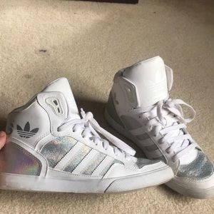 adidas hightops in white chrome